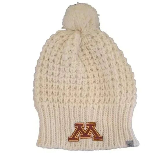 Top of the World Women's Cream Acrylic Knit Beanie w Pom-Pom - Picture 1 of 8